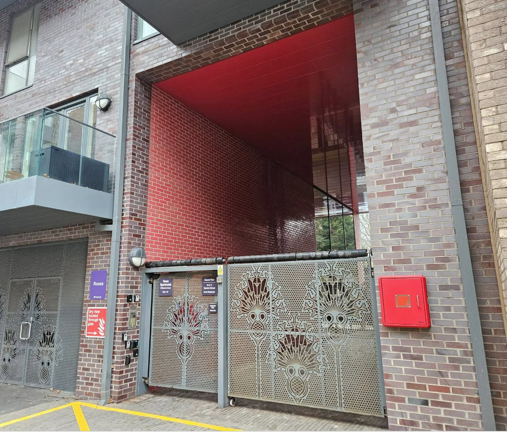 Entrance archway with feature red-brick soffit